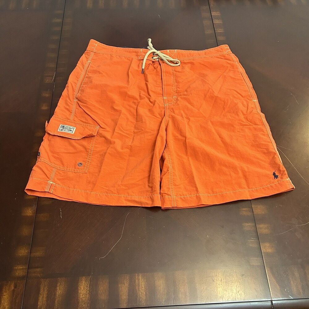 Polo Ralph Lauren Swim Trunks Orange Small Pony Drawstring - Mens Large